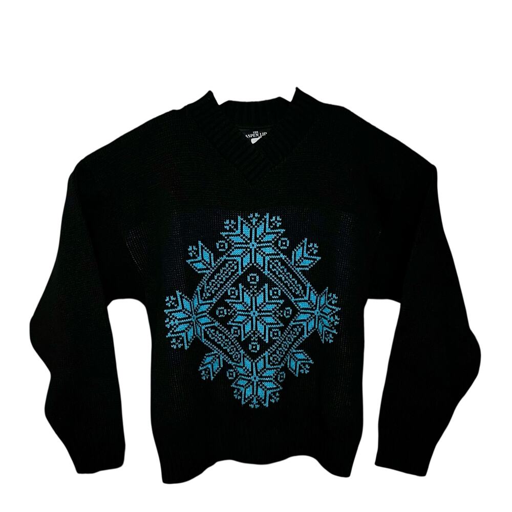 Vintage 80’s The Aspen Lid Wool Blend Knit Sweater​ L Black Snowflake Whimsygoth